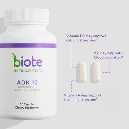 Biote Nutraceuticals ADK 10 | Immunity & Cardiovascular Support|90 Capsules